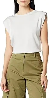 [The Drop] Women's Crew Neck Sleevless tee with Shoulder Pads by @ieshathegr8, Bright White, L