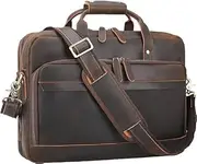 [TIDING] 17 Inch Genuine Leather Laptop Briefcase for Men Retro Crossbody Shoulder Work Business Travel Messenger Bag