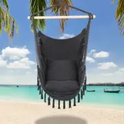 Hammock Chair Swing Hanging Rope Net Chair Porch Patio with 2 Cushions Gray USA