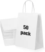 50 Pack Large White Paper Gift Bags with Handles for Retail, Birthdays, Holidays - Bulk Craft Bags, 26x12x32cm (10.2"x4.7"x12.6")
