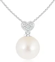 [Angara] Freshwater Cultured Pearl Pendant Necklace with Heart-Shaped Bale in Sterling Silver/14ct Solid Gold for Women | June Birthstone Jewellery for Her