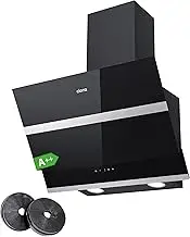 CIARRA CBCB6736N Class A++ 650m³/h Touch Control Angled Cooker Hood 60cm with Carbon Filters Recirculating & Ducting LED Lights Wall Mounted Range Hood 600mm Kitchen Extractor Fan