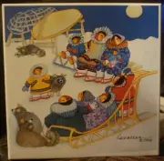 Barbara Lavallee Ceramic Tile Trivet Wall Hanging DOG SLED 1996