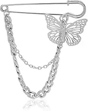 [Rrdaily] Silver Long Chain Brooch，Cross Brooch Flame Brooch Butterfly Brooch Pentagram Brooch Coat Tassel Chain Lapel Pins for Men's Suit Accessories
