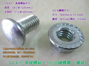 螺絲 QS001 魚尾螺絲1/2 X 1〞+ 六角法蘭螺帽1/2 (200支)電鍍 高張力螺絲組 法蘭帽 角鋼螺絲帽 馬車螺絲 角鐵螺絲