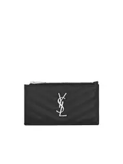 Saint Laurent Cassandre Matelasse Zipped Fragments Card Case in Grain Leather