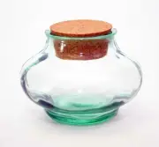 Spanish Green Recycled Glass Pumpkin Shape Spice Jar with Cork-10 oz., Set of 6