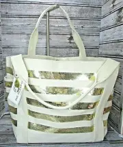 NWT Big Buddha Gold Sequin & Cotton Canvas Large Tote Bag