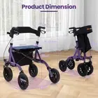 Height Adjustable Rollator Walker with Seat and Storage Bag, Purple