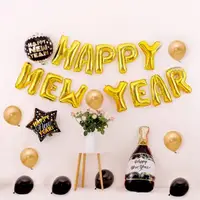 在飛比找momo購物網優惠-派對佈置HAPPY NEW YEAR金色跨年香檳氣球組1組(