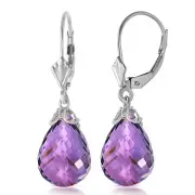 14 CTW 14K Solid White Gold Leverback Earrings Briolette Amethyst