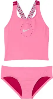 Nike Girl's Logo Tape Cross-Back Midkini Set ,Sunset Pulse, Medium