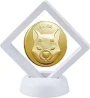 1oz Shibcoin Commemorative Coin Gold Silver Plated Shib Coin Shiba Inu Coin Limited Edition Collectible Coin Souvenir with Protective Case and Display Case (Style2(Gold Coin + White Case))