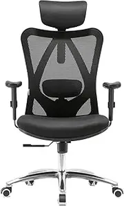 PlusUp Office Chair Ergonomic Office Chair, Breathable Mesh Design High Back Desk Chair with Adjustable Headrest and Lumbar Support (Black)