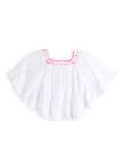 Girls BNWT “Pumpkin Patch” Butterfly Sleeve White/Pink Embroided Top–Sizes 2,3