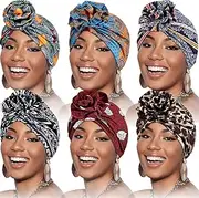 [SATINIOR] 6 Pieces Turbans for Women Soft Pre-Tied Knot Fashion Pleated Turban Cap Beanie Headwrap Sleep Hat