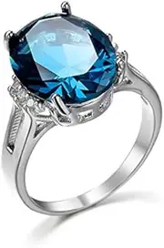 [Generic] Rhodium Plated Huge Chunky Blue Crystal Wedding Engagement Cocktail Party Statement Ring