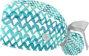 [WOSHJIUK] Working Hat 2 Pack Scrub Caps for Women,Wave Graphics line Texture,Tie Back Cap Adjustable Scrub Hat