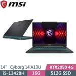 MSI微星 CYBORG 14 A13UCX-027TW 黑(I5-13420H/16G/512G SSD/RTX2050 4G/W11/14)筆電