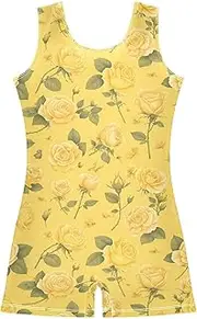 [FRODOTGV] Cute Light Yellow Rose Gymnastics Leotard for Girl Toddlers Biketard Tumbling Outfits for Dancewear, Tumbling Class, Swimming