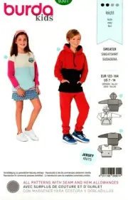 Burda Sewing Pattern 9301 Kids Top Hoodie Sewing Pattern Sizes 7-14 NEW