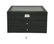 3 Layer Eyeglasses Storage Box 18 Slots Carbon Fiber PU Leather Sunglasses Display Case Interior Gray