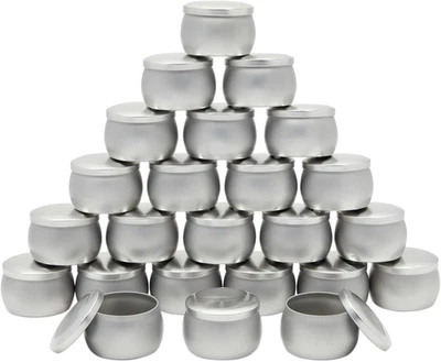 24-Pack Candle Tins with Lids - 4 Oz, 3 X 2 In, Silver - Ideal for Candle Making