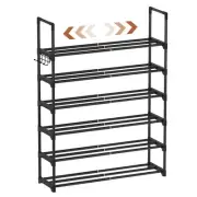 6 Tier Expandable Shoe Rack, Metal Adjustable Shoe Shelf Storage Organizer wi...