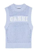 Ganni Logo-intarsia Cotton-blend Vest - Light Blue - L (UK14 / L) L (UK14 / L)