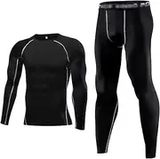 [WETKOL] Mens Thermal Underwear Set, Winter Fleece Lined Long Sleeve Base Layer Quick Dry Long Johns Compression Suit, for Workout Skiing Running Hiking Sport Compression Suit