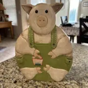 James Hodden Whimsical Wood Painted Pig Tabletop Decor 12”