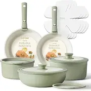 [CAROTE] 11pcs Pots and Pans Set, Nonstick Cookware Set Detachable Handle, Induction Kitchen Cookware Sets Non Stick with Removable Handle, RV Cookware Set, Oven Safe, Green