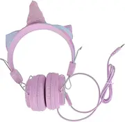 HOMSFOU 1Pc Cartoon Unicorn Headphone with Mic Wired Headset for Lightweight and Comfortable Compatible with Tablet Phone and Computer for Study and Travel Pink