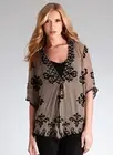Hale Bob Short Sleeve Silk Blouse | Velvet Burnout & Trim XS S NWT 2BBB2950 *