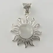 Rainbow MOONSTONE Sun / Star Pendant 925 STERLING SILVER Genuine Natural #54e
