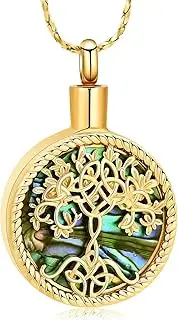 BIAIHQIE Urn Necklace for Ashes Tree of Life Cremation Jewelry Ashes Pendant Stainless Steel Keepsake Memorial for Jewelry for Women Men-Gold