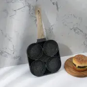 4 Holes Egg Fry Pan Pancake Maker Nonstick Egg Burger Pan W/Handle Wooden Handle