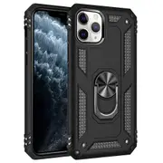 For Apple iPhone 11 Pro Case, Military Grade 360 Degree Rotating Metal Magnetic Ring Car Mount Holder Kickstand Shockproof Heavy Duty Cover (Black)