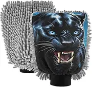 XYMZR Leopard Face Mouth Absorbent Microfiber Car Wash Mitt, Funny Cute Anime Scratch Free for Cars Cleaning, Home Cleaning Mitts, 2 Pack, 10.24” L x 7.09” W