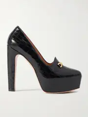 [TOM FORD] TOM FORD - Embellished Croc-effect Leather Platform Pumps - Black - IT39 IT 39 Black