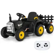 Costway 12V Kids Electric Ride On Tractor with Trailer Black