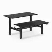 Desky Back to Back Black Melamine Sit to Stand Office Desk 1500x750mm Matte Black Height Adjustable Leg