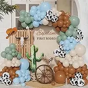 Cowboy Balloon Garland Arch Kit 145Pcs Blue Green Brown and Cow Printed Balloons for Western My First Rodeo Baby Shower Birthday Party Decorations