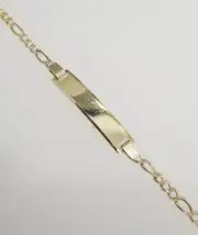 Real 10K Yellow Gold 2.5 mm 5.5" Figaro Diamond Cut Chain Kid Baby ID Bracelet