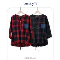 在飛比找momo購物網優惠-【betty’s 貝蒂思】格紋V領開襟七分袖上衣(共二色)