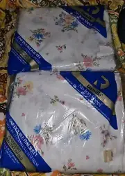2 Vtg Danville Double Flat Bed Sheet / New White Floral Print Pink Blue Green