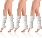 [FUIPVGI] 3 Pairs Leg Warmers, Knitted Leg Warmers for Women Girls, Fashion Legwarmers Knee Warmers Ladies, Long Boot Cuff Knee Socks for Ballet Dance Yoga Daily (White)