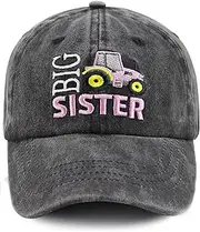 [Hatxasdim] Big Sister Tractor Hats for Girls, Cute Cotton Embroidered Pink Toy Trucks Kids Baseball Cap
