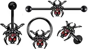 [366DAYS] Spider Barbell Piercing Rings - 4 Pcs Body Piercing Jewelry Set Stainless Steel, Black Belly Button Rings, Industrial Barbell Earring, Nose Ring Hoops, Labret Stud for Women and Men, Stainless