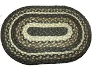 Capitol Earth Rugs Woven Jute Oval Placemat Gray Black Ivory Beige 13" x 19"